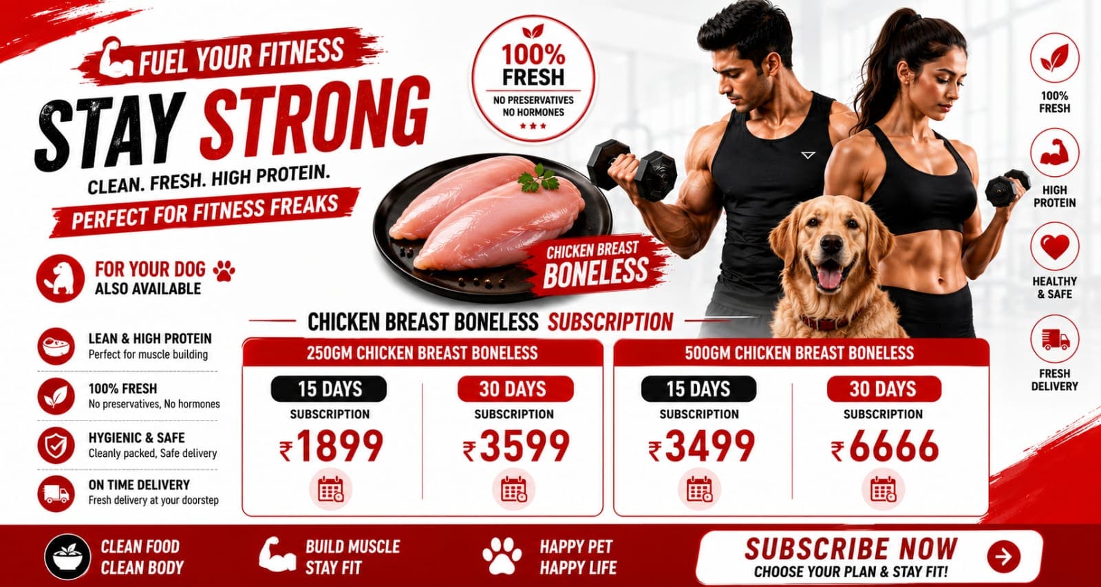 Monthly boneless chicken subscription plan for fresh protein